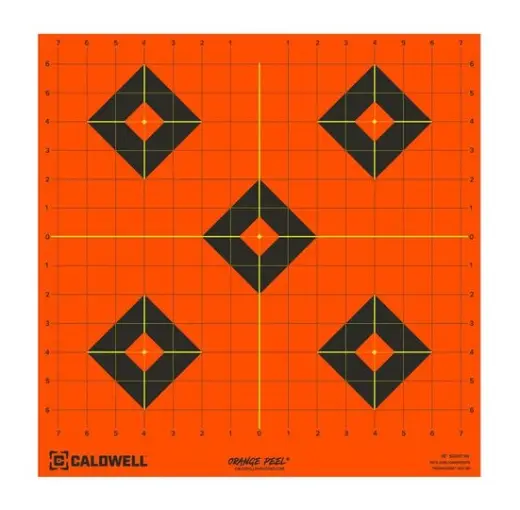 GEN2 Orange Peel Sight-In Targets Caldvell 16", 5 pcs Self-adhesive, dual-layer target with color hit indication. Ideal for sighting in a rifle or pistol with a scope. Includes pasters for target repair. Dimensions 40x40 cm (16"x16"). Packed in 5 pieces.